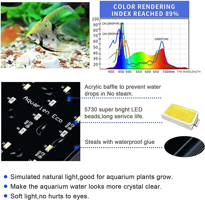KZKR Upgraded Aquarium Light Multi-Color Remote Control 72-84 inch LED Hood Lamp for Freshwater Marine Plant Fish Tank Light Decorations KZKR