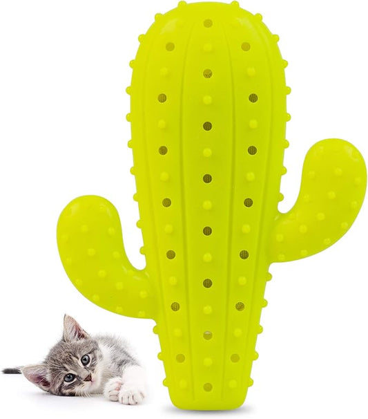 Pet Craft Supply Cactus Interactive Cat Toy Chew Toy Teeth Cleaning Bite Resistant 100% Natural Rubber with Bonus Catnip and Silvervine Bags for Kittens and Adult Cat - PAWPICO