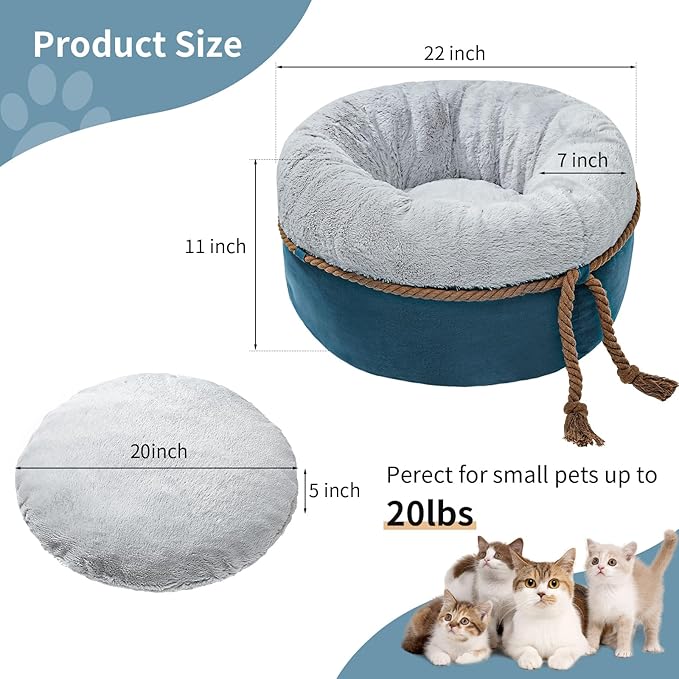 寵幸 Cat Beds for Indoor Cats, 22in Super Soft Thickened and Fluffy Pet Beds, Anti-Slip & Water-Resistant Bottom, Machine Washable Cat & Dog Bed, Navy Grey - PAWPICO