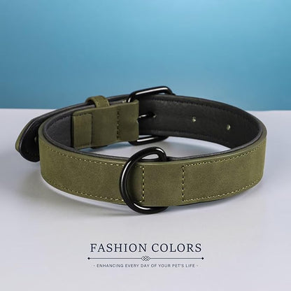 Didog Soft Padded Leather Dog Collar, Breathable Heavy Duty Dog Collar Leather with Adjustable Rust-Proof Metal Buckle for Small Medium Large Dogs, Dark Green, L Didog