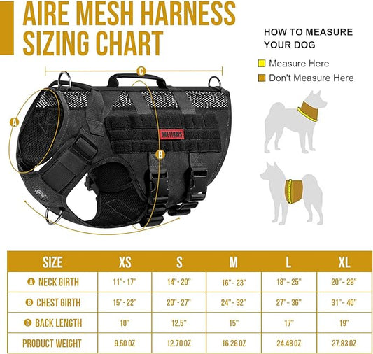 OneTigris No Pull Tactical Dog Harness for Medium Dog, Aire Mesh Dog Vest Harness, Breathable Military Dog Molle Vests with Handles, Service Dog Vest for Walking Hiking Training (M, Black) OneTigris