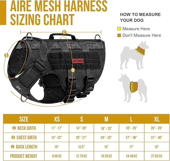 OneTigris No Pull Dog Harness for Small Dog, Mesh Design Breathable Military Dog Molle Vests with Handles, Service Dog Vest Harness for Walking Hiking Training OneTigris