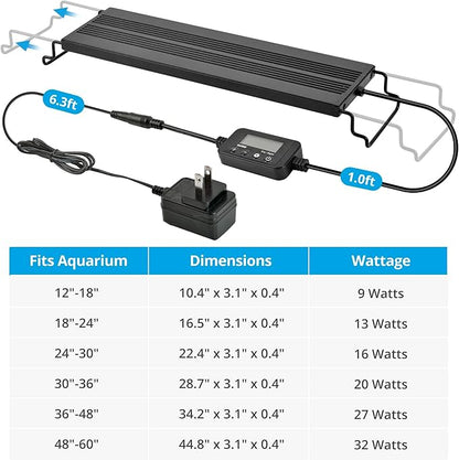 NICREW C10 Plants LED Aquarium Light, 12-18 in, 9 Watts, Full Spectrum Fish Tank Light with Timer, Day and Night Cycle, Brightness Adjustable NICREW