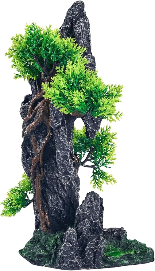 Large Fish Tank Decorations - Mountain View Aquarium Ornament with Tree House Cave Bridge,Mountain E SiissaPeksid