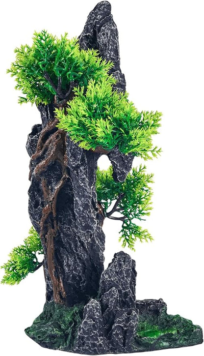 Large Fish Tank Decorations - Mountain View Aquarium Ornament with Tree House Cave Bridge,Mountain E SiissaPeksid