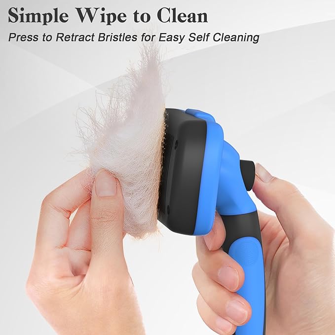 Swihauk Self Cleaning Slicker Brush - Skin Friendly Deshedding Grooming Tool for Dogs & Cats, Suitable for Shedding & Haired Pets, with Pet Supplies Accessories, Blue - PAWPICO