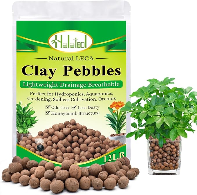 Halatool 12 LB Clay Pebbles for Plants 4mm-16mm Clay Balls 100% Natural Hydroton Leca Balls for Indoor Plants Hydroponic Growing Gardening Orchids Drainage Decoration Aquaponics HALATOOL