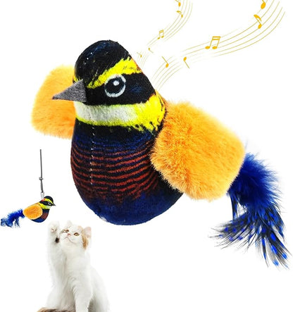 Chirping Bird Cat Toys Hanging Cat Feather Toy - Catnip Interactive Cat Toys for Indoor Cats - Automatic Cat Toy for Cat Exercise & Kicker to Self Play (Chroma) - PAWPICO