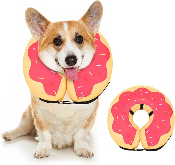 MIDOG Dog Cone, Soft Cone for Dogs After Surgery, Pet Inflatable Collar Protective Recovery Donut Collar to Prevent Pets from Touching Stitches, Wounds, and Rashes - DeepRed,S MIDOG
