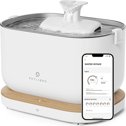 PETLIBRO App Monitoring Cat Water Fountain, 2.5L/84oz Dockstream Pet Water Fountains for Cats Indoor, Automatic Cat Water Dispenser for Drinking with 2.4G Wi-Fi, Smart Fountain, Stainless Steel Tray - PAWPICO