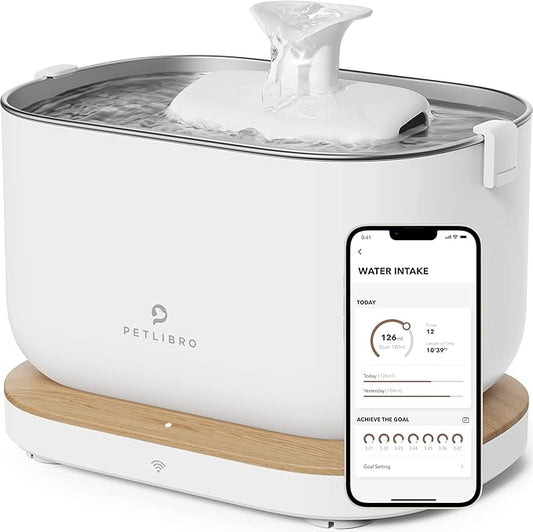 PETLIBRO App Monitoring Cat Water Fountain, 2.5L/84oz Dockstream Pet Water Fountains for Cats Indoor, Automatic Cat Water Dispenser for Drinking with 2.4G Wi-Fi, Smart Fountain, Stainless Steel Tray - PAWPICO