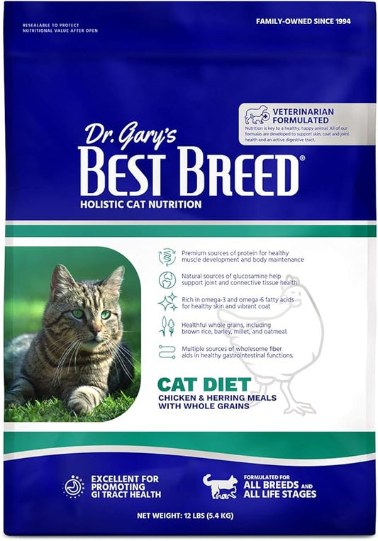 Best Breed Dr. Gary's Cat Diet Slow-Cooked in USA [Natural Dry Cat Food for All Ages] Dark Brown 12 lbs. (New) - PAWPICO