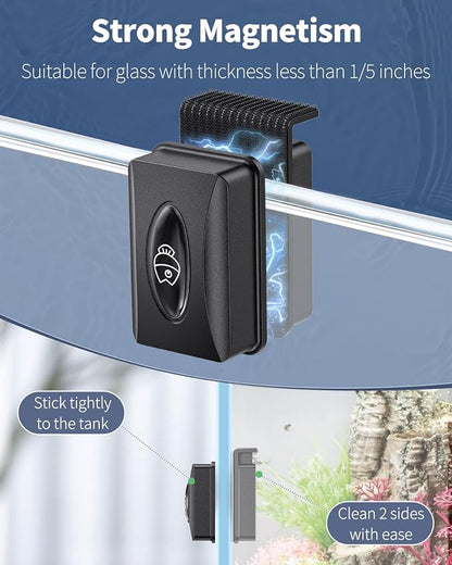 Pawfly Aquarium Magnetic Brush Fish Tank Glass Cleaner 2 Inch Mini Stain Scrubber Pads Aquarium Cleaning Tool for 1/5 Inch Thick Fish Tank up to 10 Gallons (Non-Floatable) Pawfly