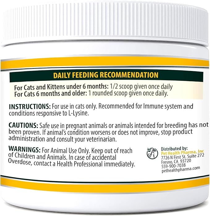 Trulysine Plus L-Lysine for Cats Immune Support Oral Powder 8oz/226g - Cats & Kittens of All Age, Sneezing, Runny Nose Squinting, Watery Eyes Chicken Liver Flavor (U.S.A)(226 Grams (900mg / Scoop)) Pet+Health+Pharma