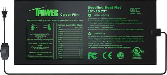 iPower 10"x20.75" Seeding Heat Mat, Adjustable Temperature Waterproof Durable Germination Station, Hydroponic Heating Pad for Indoor Gardening iPower