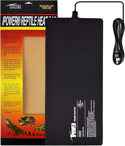 iPower Reptile Heat Pad Under Tank Terrarium Warmer Heating Mat for Turtle, Lizard, Frog, Snake, Reptile, and Other Small Animals, 8X18 Inch, 24W iPower