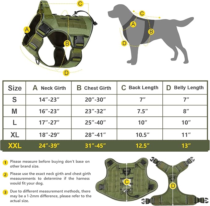 WINGOIN Tactical Dog Harness for Extra Large Dogs, Heavy Duty No Pull Dog Harness with Handle, Adjustable Reflective Military K9 German Shepherd Big Dog Vest for Training, Walking, Green (XXL) - PAWPICO
