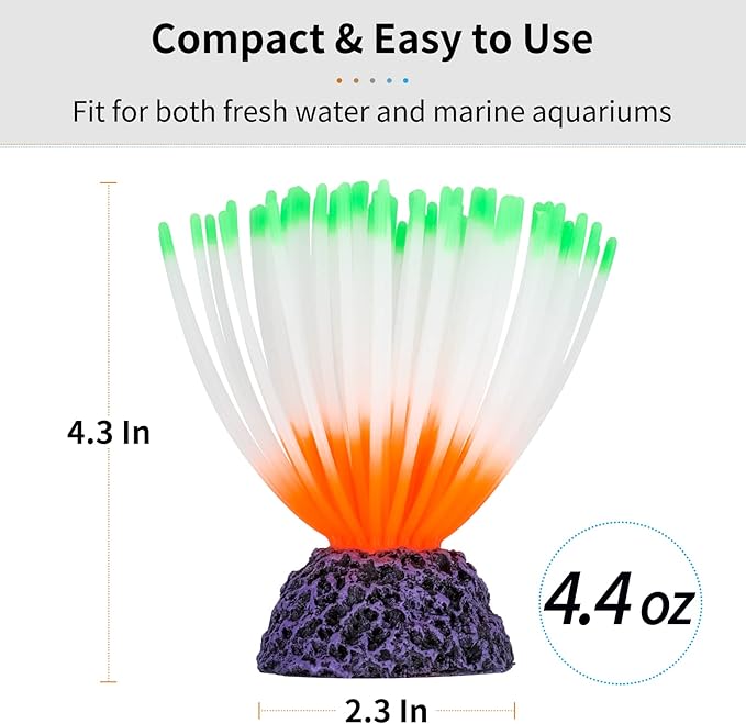 Uniclife Aquarium Imitative Green Sea Urchin Ball Artificial Silicone Ornament with Glowing Effect for Fish Tank Landscape Decoration UnicLife