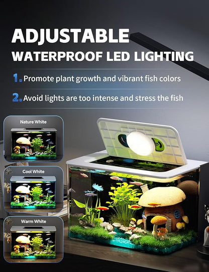 Betta Fish Tank Small Aquarium with 3 Stage Filtration, Light, Self Cleaning, 2.5 Gallon Beta Tank Starter Kit for Goldfish, Shrimp, Guppy, Jellyfish REDTAILFISH