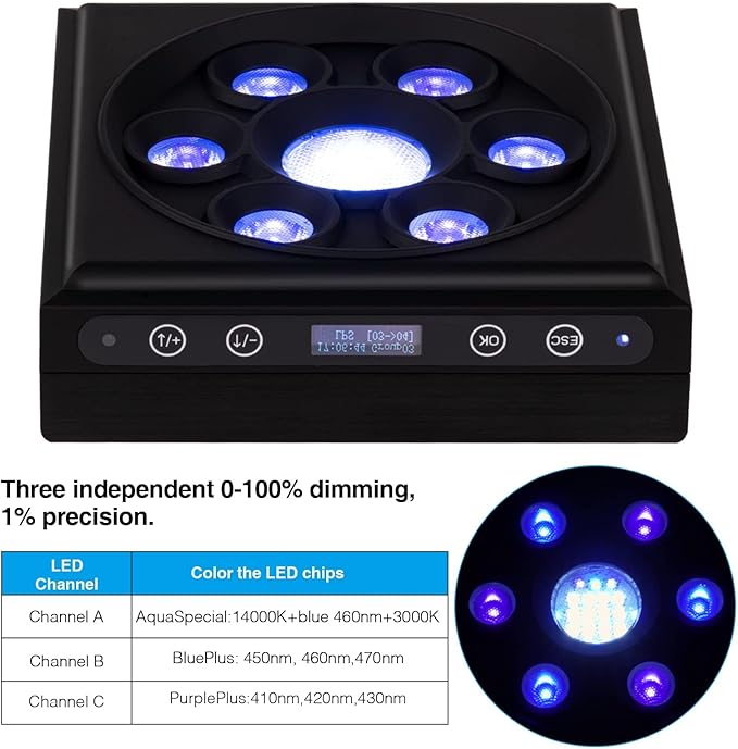 Aquarium Light - 60Watts Reef Light for Coral Sunrise Sunset Moonlight Fish Tank Light with Screen Timer for Marine AquariumSaltwater Aquarium Tanks Corals SmatFarm