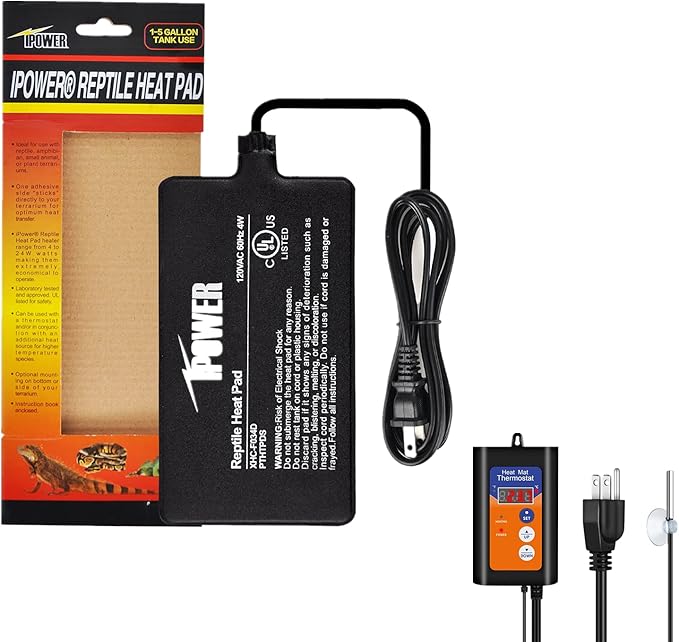 iPower 4X7 Inch Reptile Heat Pad Under Tank Heater Terrarium Warmer Heating Mat and Digital Thermostat Controller for Turtles Lizards Frogs and Other Small Animals iPower