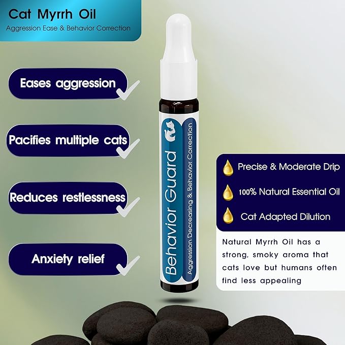 Cat Aggression Relief Calming Collar with Essential Oils, Natural Rock Diffuser, Breakaway Pet-Safe Collar for Cat Anxiety Felief, Vet-Approved (Myrrh) ROLLERPAWSTER