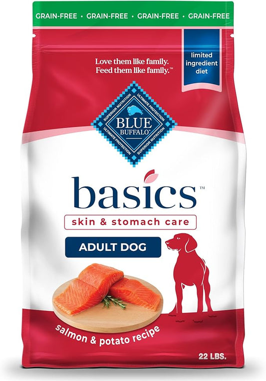 Blue Buffalo Basics Grain-Free Dry Dog Food for Adult Dogs, Limited Ingredient Diet, Salmon Recipe, 22-lb. Bag - PAWPICO