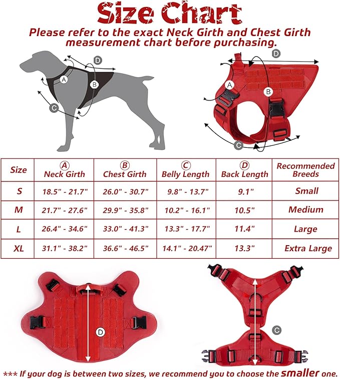 rabbitgoo Tactical Dog Harness for Large, Heavy Duty Pet Harness with Handle, No-Pull Service Vest Large Breed, Adjustable Military Dog Vest for Training Hunting Walking, Red, L rabbitgoo