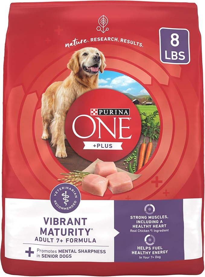 Purina ONE High Protein Dry Senior Dog Food Plus Vibrant Maturity Adult 7 Plus Formula - 8 lb. Bag - PAWPICO