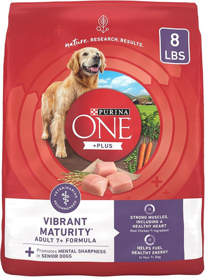 Purina ONE High Protein Dry Senior Dog Food Plus Vibrant Maturity Adult 7 Plus Formula - 8 lb. Bag - PAWPICO