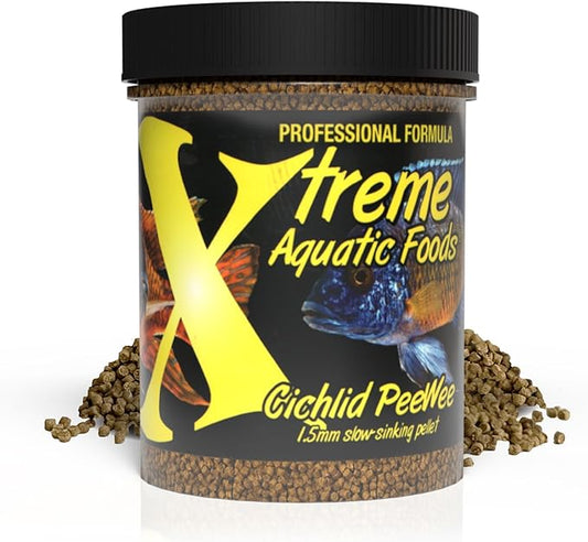 Xtreme Cichlid Peewee 1.5 mm Pellets - Proven Nutrition for Cichlids - Balanced Amino Acids, Boost Immune & Digestive Health, Color & Energy, Max Protein Freshwater Fish Food – USA Farm Grown (10oz) XtremeAquaticFoods