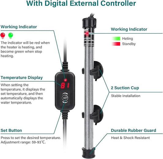 hygger Submersible Aquarium Heater, 100W 150W 200W 300W Adjustable Fish Tahk Heater with Temperature Controller, LED Display, Small Aquarium Betta Heater for up to 20/26/40/48 Gallons hygger