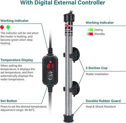 hygger Submersible Aquarium Heater, 100W 150W 200W 300W Adjustable Fish Tahk Heater with Temperature Controller, LED Display, Small Aquarium Betta Heater for up to 20/26/40/48 Gallons hygger