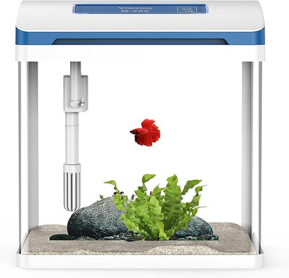 Betta Fish Tank 2 Gallon Glass Aquarium Starter Kit, Self-Cleaning Small Fish Tank with Adjustable 7-Color Light. PAWPICO