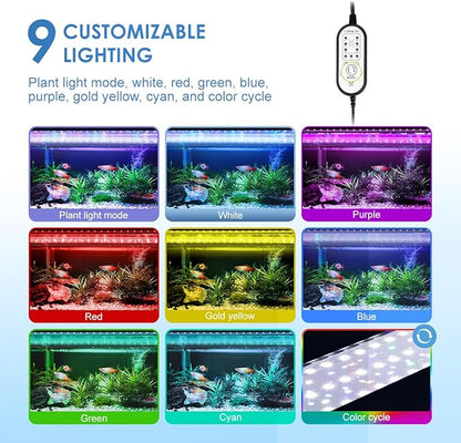 Aquarium Light,22W 24/7 Natural Mode,9 Light Modes(Water Grass Mode & 7 Colors & Cycle),Adjustable Timer and 7 Color Brightness - with Expandable Mounting Bracket for 24~30IN Fish Tank GAMALTA