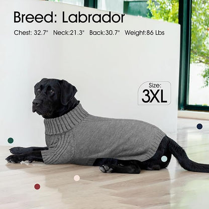 IECOii Extra-Large Dog Sweater 5XL,Christmas Dog Sweaters for Extra Large Dogs Girl Boy,Turtleneck Knitted Knitwear Easy On Doggie Sweatshirt Dog Sweater for Doberman,Great Dane(Light Grey,XXXXXL) - PAWPICO