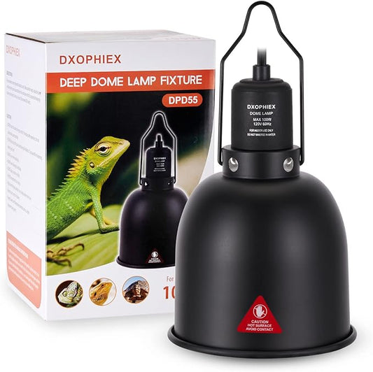5.5inch Deep Dome Reptile Heat Lamp Reptile Light Fixture UVB Reptile Light Fixture Max 100W for Bearded Dragon, Turtles, Snake and Lizard Terrarium DXOPHIEX