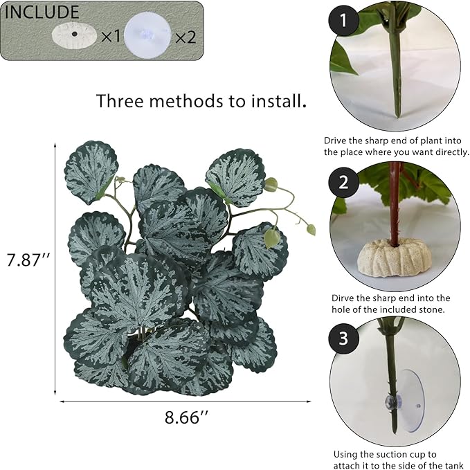 Fake Reptile Plants for Reptile Terrarium Plants, Reptile Plant Décor, Turtle Tank Plants with Suction Cup IBWell