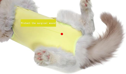 Cat Recovery Suit Female Kitten Cat Onesie for Cats After Surgery Female Spay Surgical Abdominal Wound Skin Diseases Cone Collar Soft Alternative Wear (Yellow, S) Acoutpet