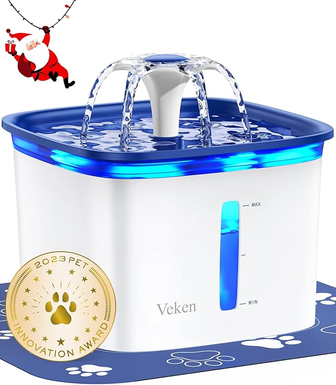 Veken 95oz/2.8L Pet Fountain, Automatic Cat Water Fountain Dog Water Dispenser with Replacement Filters for Cats, Dogs, Multiple Pets (Blue, Plastic) - PAWPICO