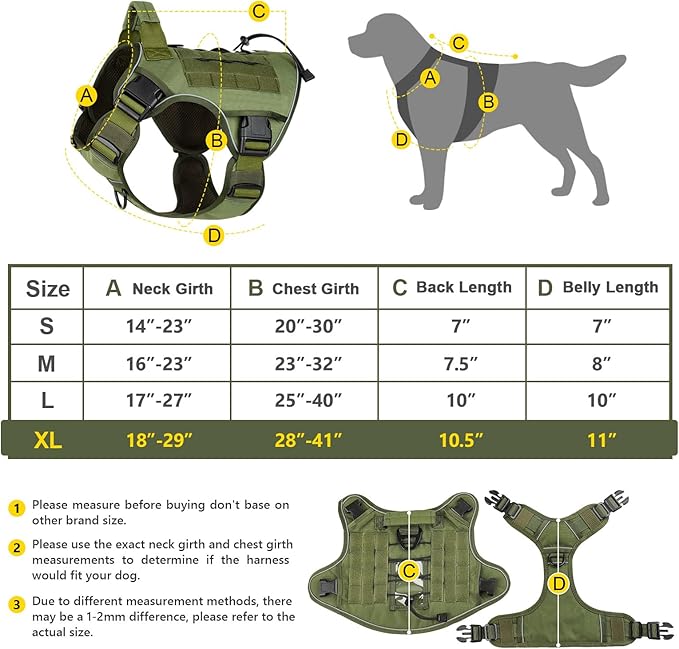 WINGOIN Green Harness with Handle Tactical Dog Harness for Large Dogs No Pull Adjustable Reflective K9 Military Dog Vest Harnesses with Easy Control Handle and Hook & Loop Pa(XL) - PAWPICO