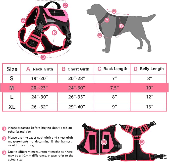 WINGOIN Tactical Dog Harness for Medium Dogs, No Pull Harness with Handle Pockets Poop Bag, Reflective Dog Vest, Military Service Heavy Duty Big Dog Harness for Walking Hiking Training, Black Pink, M WINGOIN