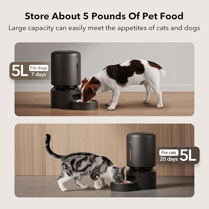 PETLIBRO Automatic Cat Feeder, 5G WiFi Automatic Dog Feeder with Freshness Preservation, 5L Timed Cat Feeder with Low Food Sensor, Up to 10 Meals Per Day, Granary Pet Feeder for Cats, Black - PAWPICO