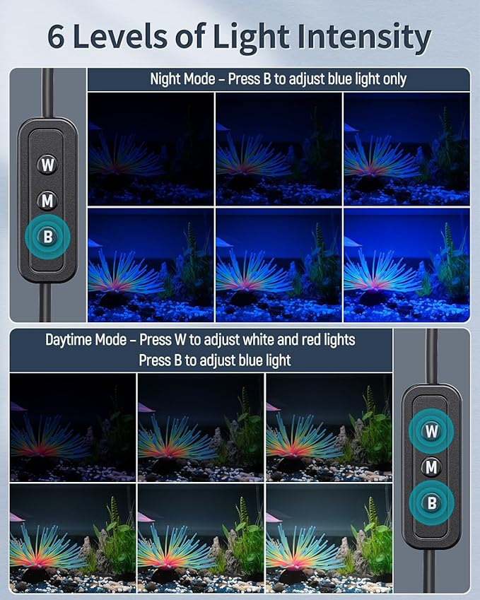Pawfly 33W Aquarium LED Light for 48 to 54 Inch Fish Tanks Extendable Fish Tank Light with Full Spectrum Brilliant White Blue Red Lights with Daytime & Night Modes and Adjustable Brightness Pawfly