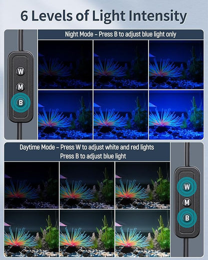 Pawfly 33W Aquarium LED Light for 48 to 54 Inch Fish Tanks Extendable Fish Tank Light with Full Spectrum Brilliant White Blue Red Lights with Daytime & Night Modes and Adjustable Brightness Pawfly