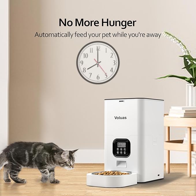 VOLUAS Automatic Cat Feeders - Pet Food Dispenser for Dry Food, Timed Cat Feeder with Desiccant Bag, Programmable Portion Size Control 4 Meals Per Day, 10s Voice Recorder - PAWPICO