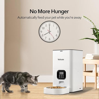 VOLUAS Automatic Cat Feeders - Pet Food Dispenser for Dry Food, Timed Cat Feeder with Desiccant Bag, Programmable Portion Size Control 4 Meals Per Day, 10s Voice Recorder - PAWPICO