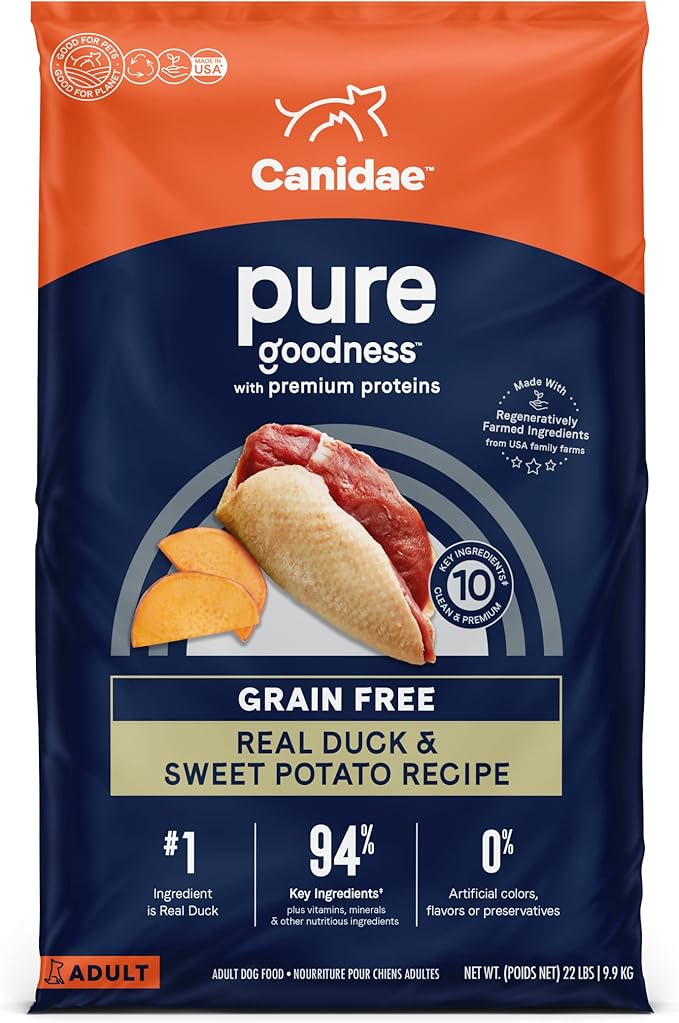Canidae Pure Real Duck & Sweet Potato Recipe Adult Dry Dog 22 LB - PAWPICO