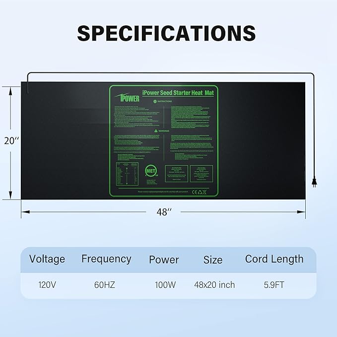 iPower 48" x 20" Waterproof Durable Seedling Heat Mat Warm Hydroponic Plant for Indoor Gardening Germination Starting iPower