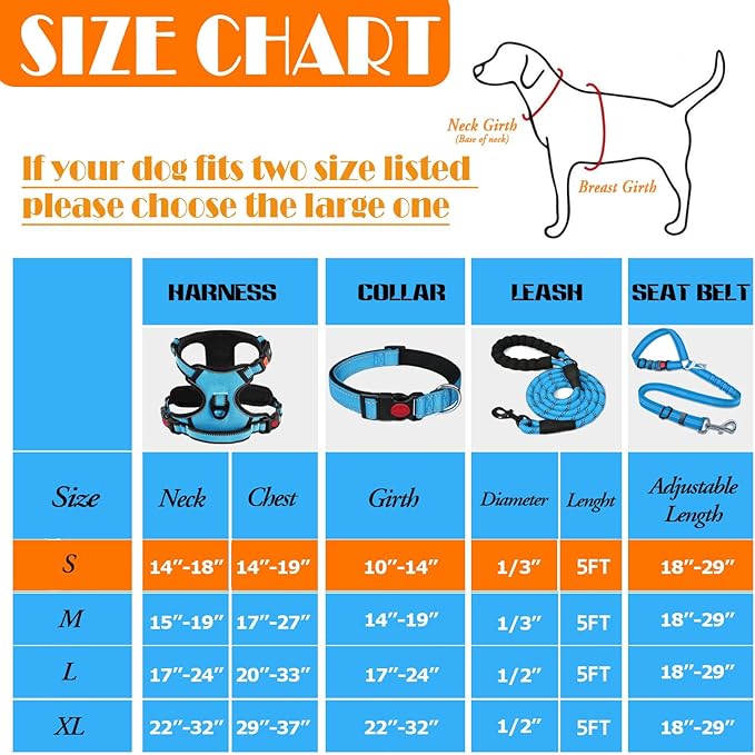 No Pull Dog Harness, Collar & Leash Set | Includes Dog Seat Belt, Collapsible Bowls & Poop Bag Dispenser. Ideal for Training, Walking, Hiking. Fits Small to Large Dogs(Blue-S) Lovebegetslove